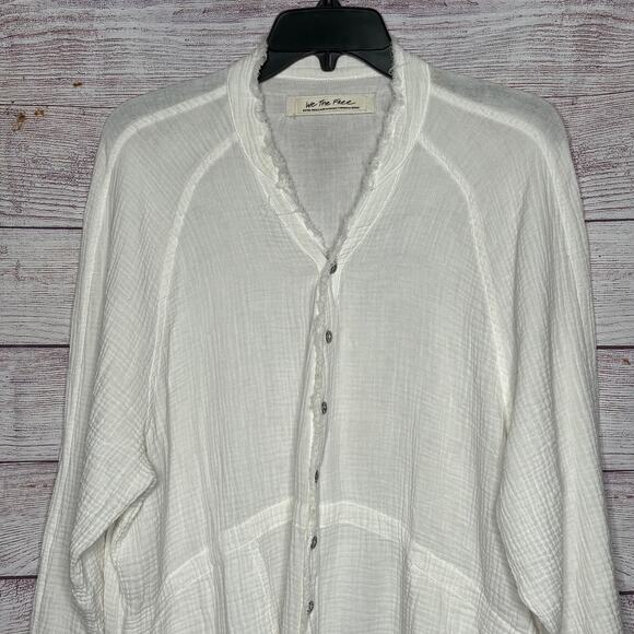 We The Free White Summer Daydream Gauze Pockets Button Down Oversized Top XS - Picture 7 of 7